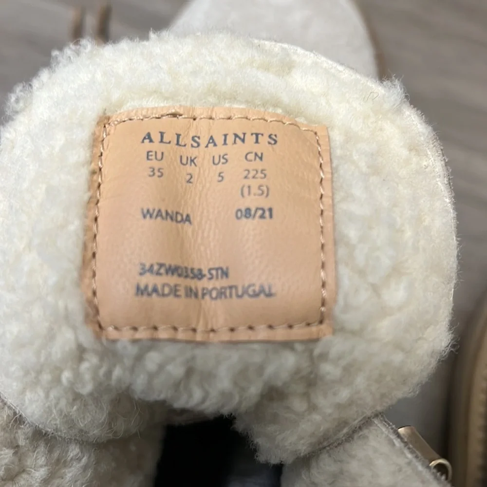 ALLSAINTS WANDA SUEDE COMBAT BOOTS SHEARLING LIND LUG SOLES SIZE 5